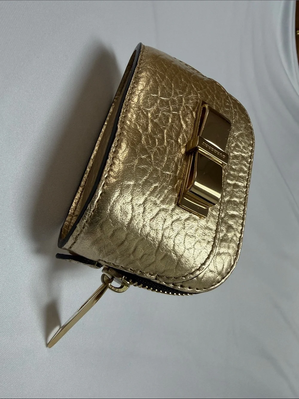 Burberry Metallic Gold Textured Mini Bow-Accent Pouch